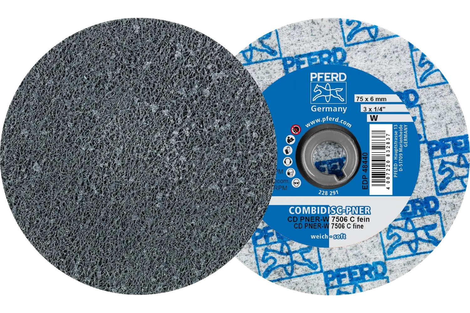 Picture of Pferd CombiDisc® Unitized Disc, 3" Dia, Type CD, Fine, Soft, 2SF, Silicon carbide
